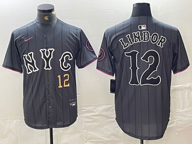 Men New York Mets #12 Lindor Black City Edition 2024 Nike MLB Jersey style 3->new york mets->MLB Jersey